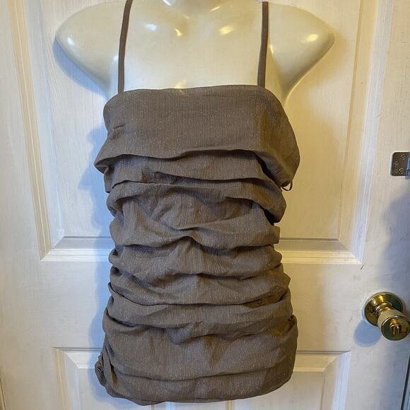 Express Tops - Express Y2K Rave Tank Top Womens SP Ruched Brown Party Cottage Coquette Shimmer